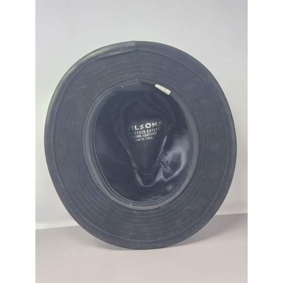 Vintage Wilsons‎ SZ Large Black Leather Safari Hat Made In USA - Picture 6 of 10